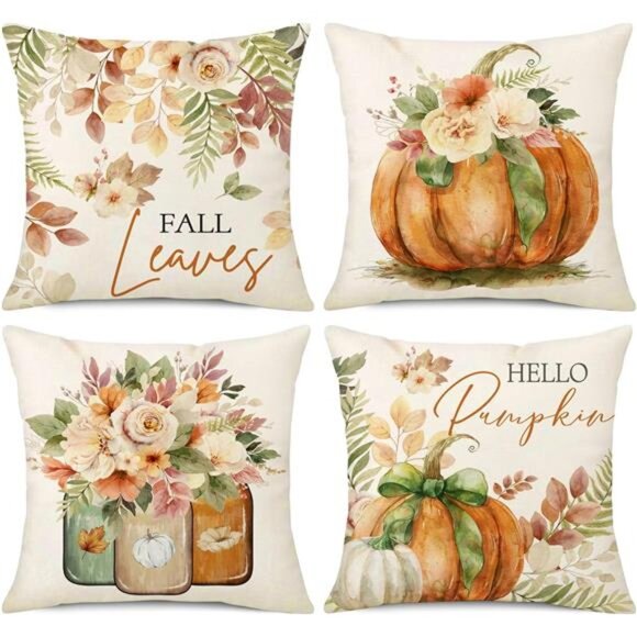 NIGHTWISH Fall Pillow Covers 18x18‎ Set of 4 Thanksgiving Farmhouse Decorations - Picture 1 of 8